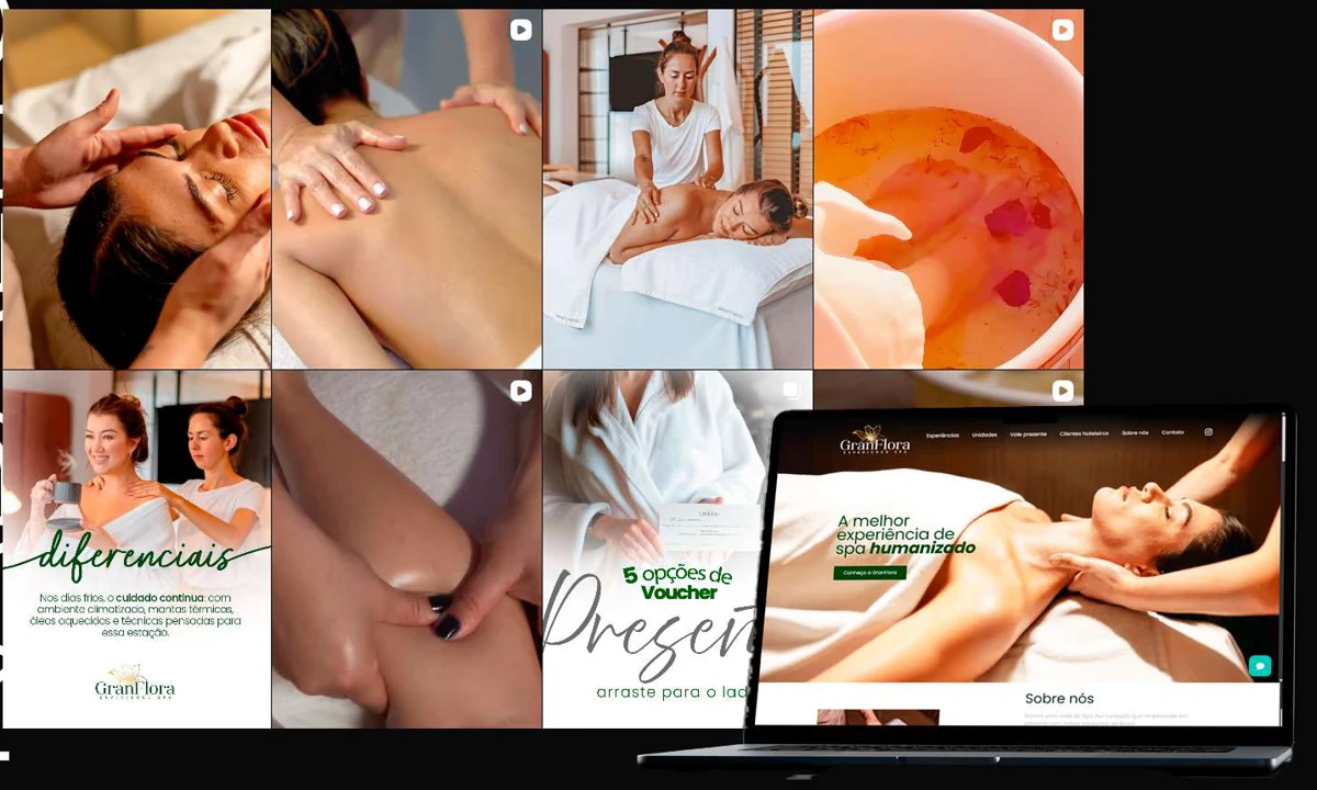 Trabalhos da Bruhen para GranFlora Spa: Social media, Site, Comunicação