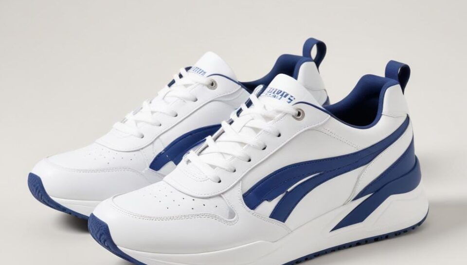 Stylish white and blue sneakers